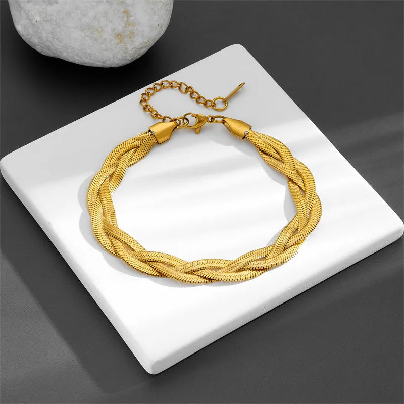 Elegant Woven Chain Bracelet for Women Average Size Gold BZ-gold