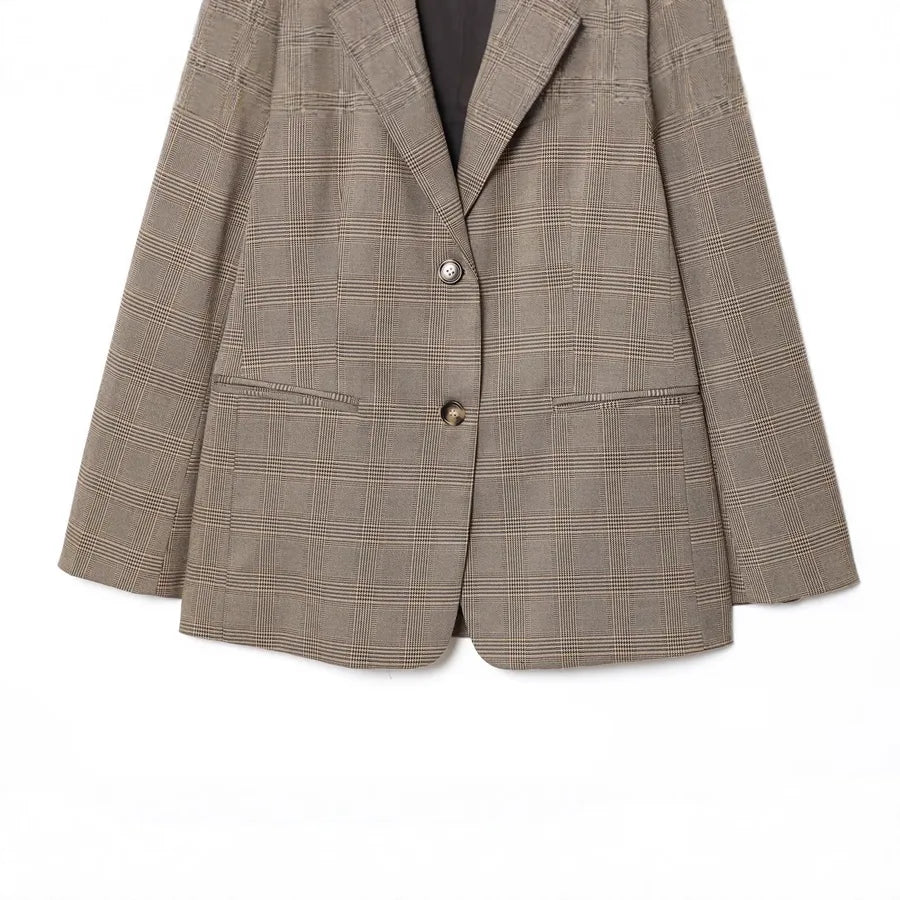 Women's Plaid Blazer – Casual Single-Button Jacket