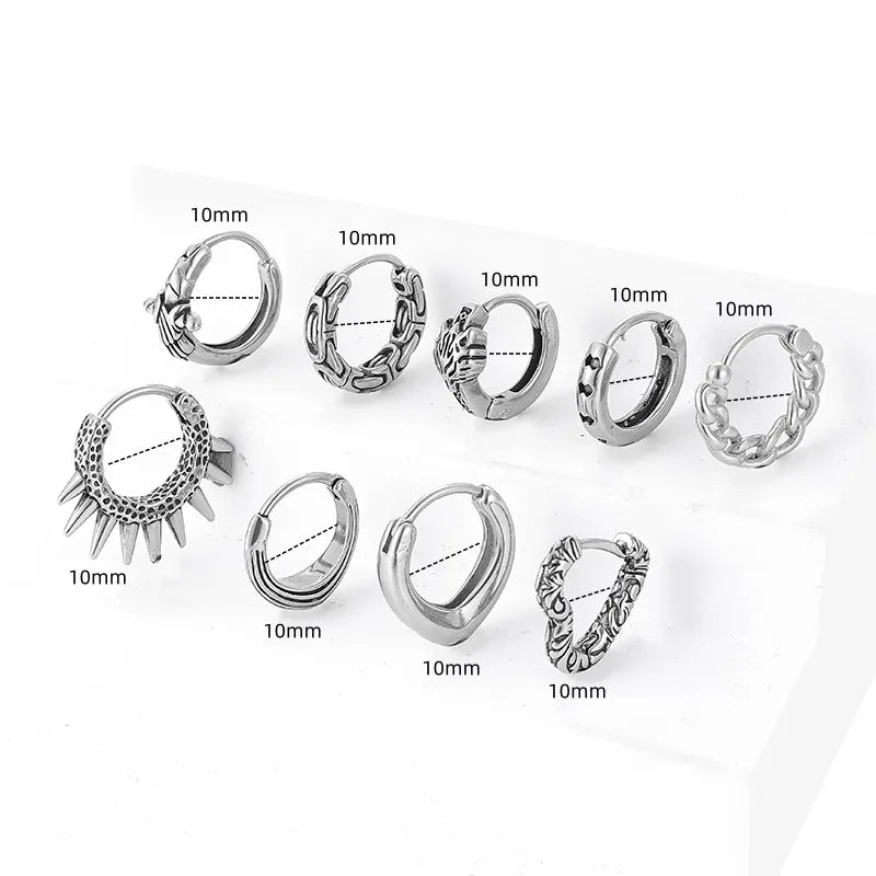 Unisex Silver Stainless Steel Clip-On Hoop Earrings