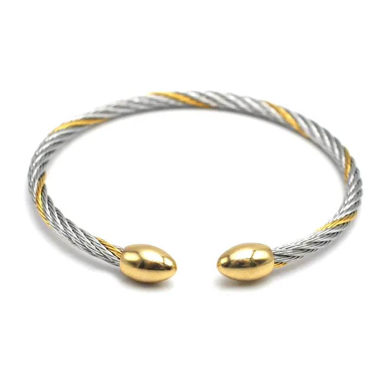 3mm Titanium Steel Rope Bracelet – Gold Plated Golden Head of Gold Between