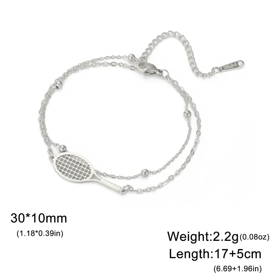 Stainless Steel Sports Pendant Bracelet Steel Color Racket-Double Layer Chain