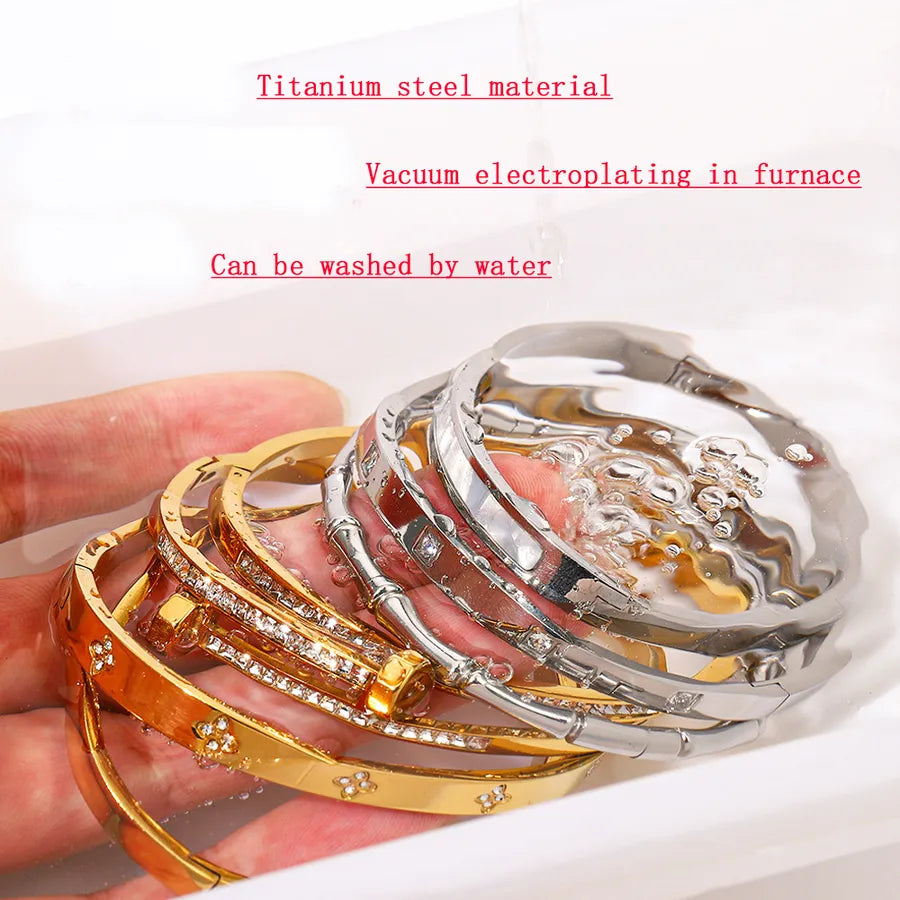 Gold & Platinum Geometric Stainless Steel Bangle