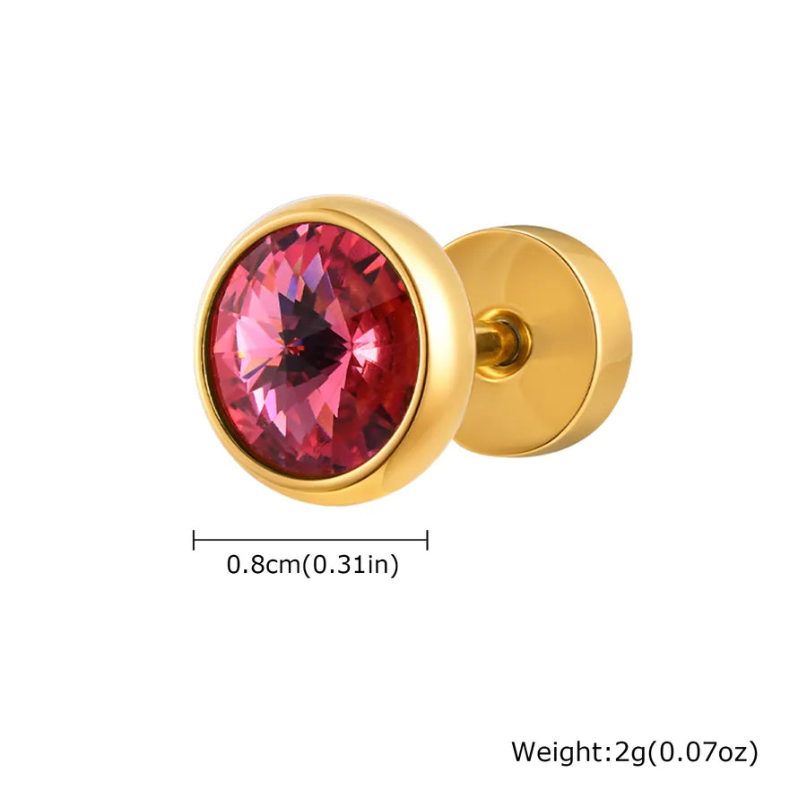Unisex Stainless Steel Zircon Stud Earring Gold Pink Zircon A Piece