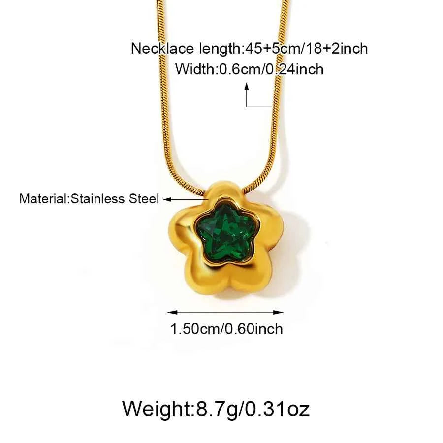 Five-Leaf Zircon Flower Pendant Necklace