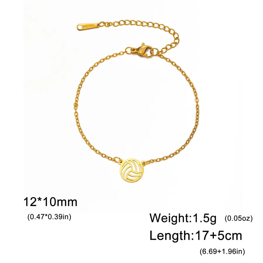 Stainless Steel Sports Pendant Bracelet Gold Volleyball-Cross Chain