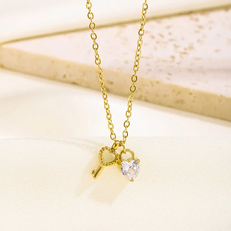 Heart & Key Pendant Necklace for Women