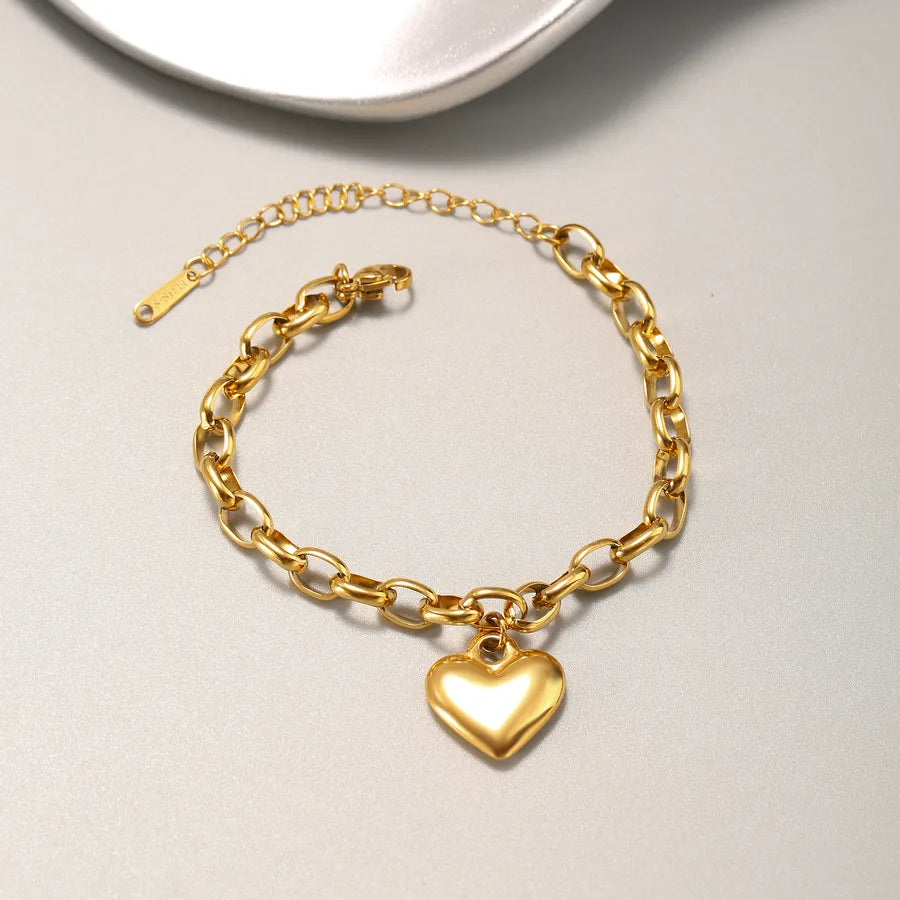 Gold Heart Pendant Chain Bracelet for Women