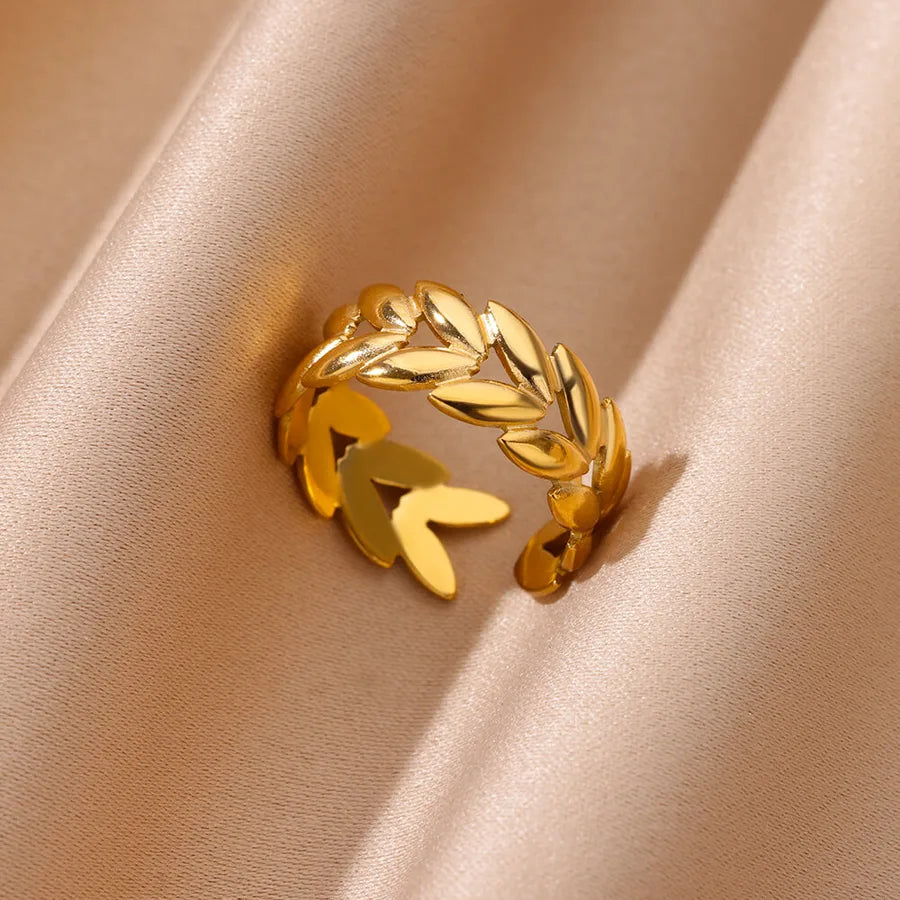 18K Gold Leaf & Flower Open Ring