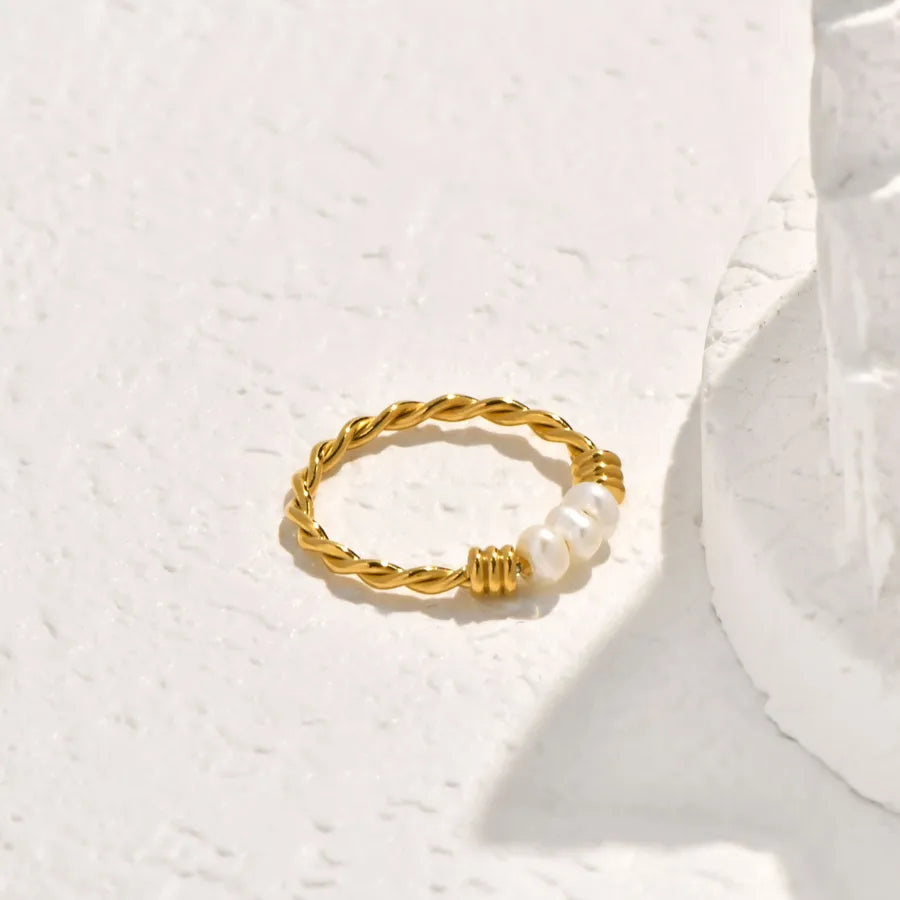 18K Gold Plated Geometric Pearl Zircon Ring