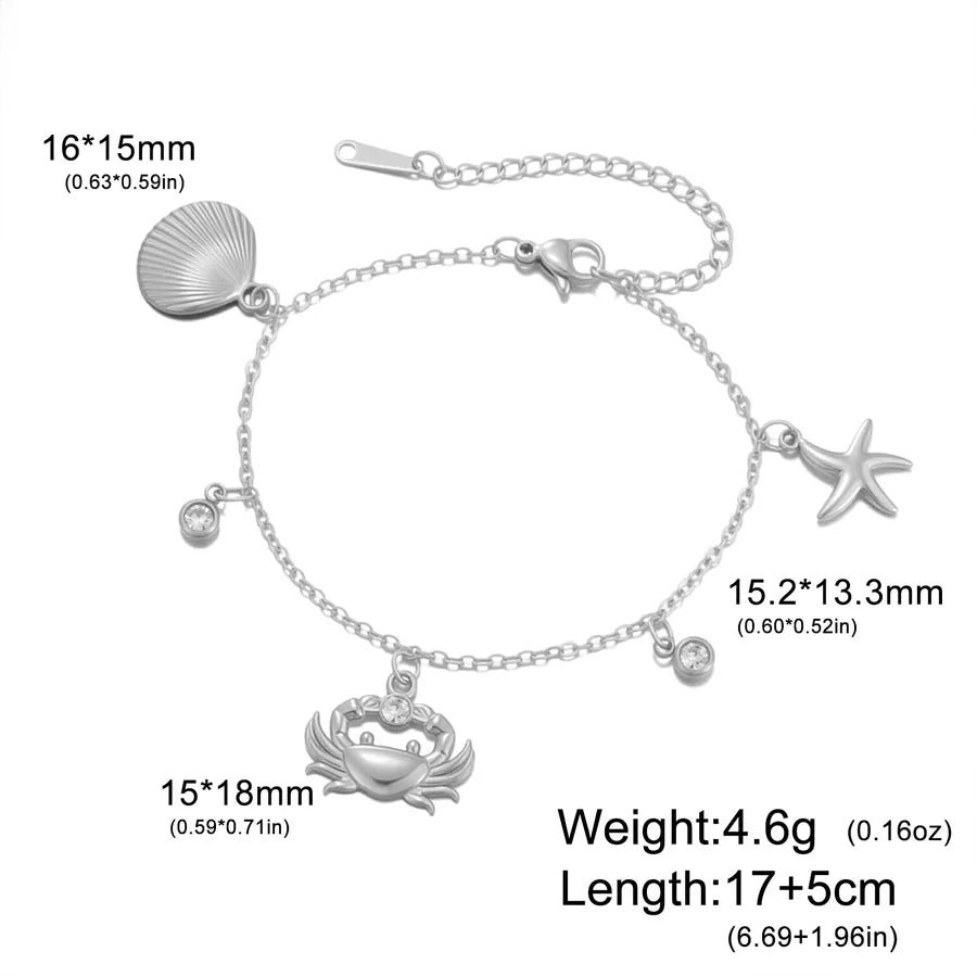 Ocean Starfish Charm Bracelet – Gold & Zircon Steel-colored Crab and Starfish Shell