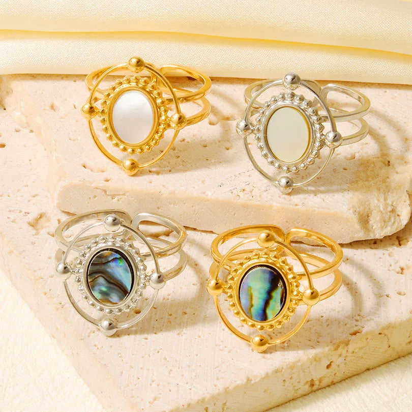 18K Gold Plated Geometric Shell Ring