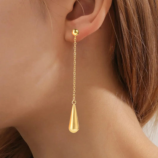 Gold Plated Stainless Steel Water Drop Earrings