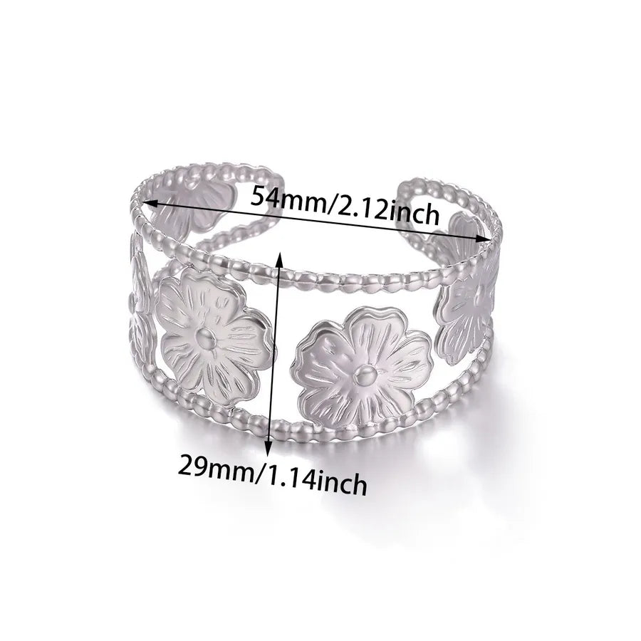 18K Gold Plated Leaf & Flower Open Bangle Bracelet B1956P