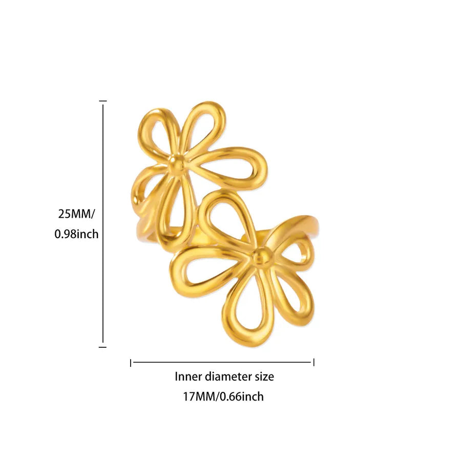 18K Gold Plated Geometric Floral Open Ring 1