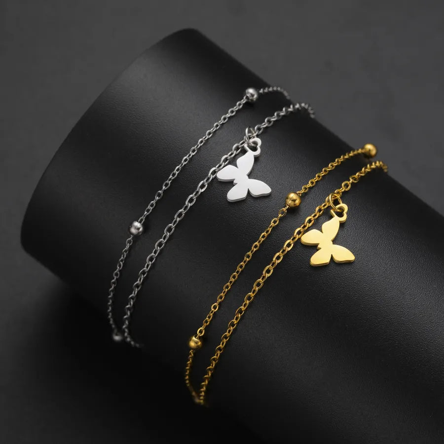 Butterfly Heart Pendant Bracelet – Gold Stainless Steel