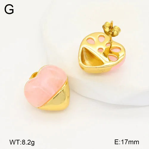 18K Gold Plated Heart Resin Stud Earrings 17mm Pink Gold 1 Pair Package