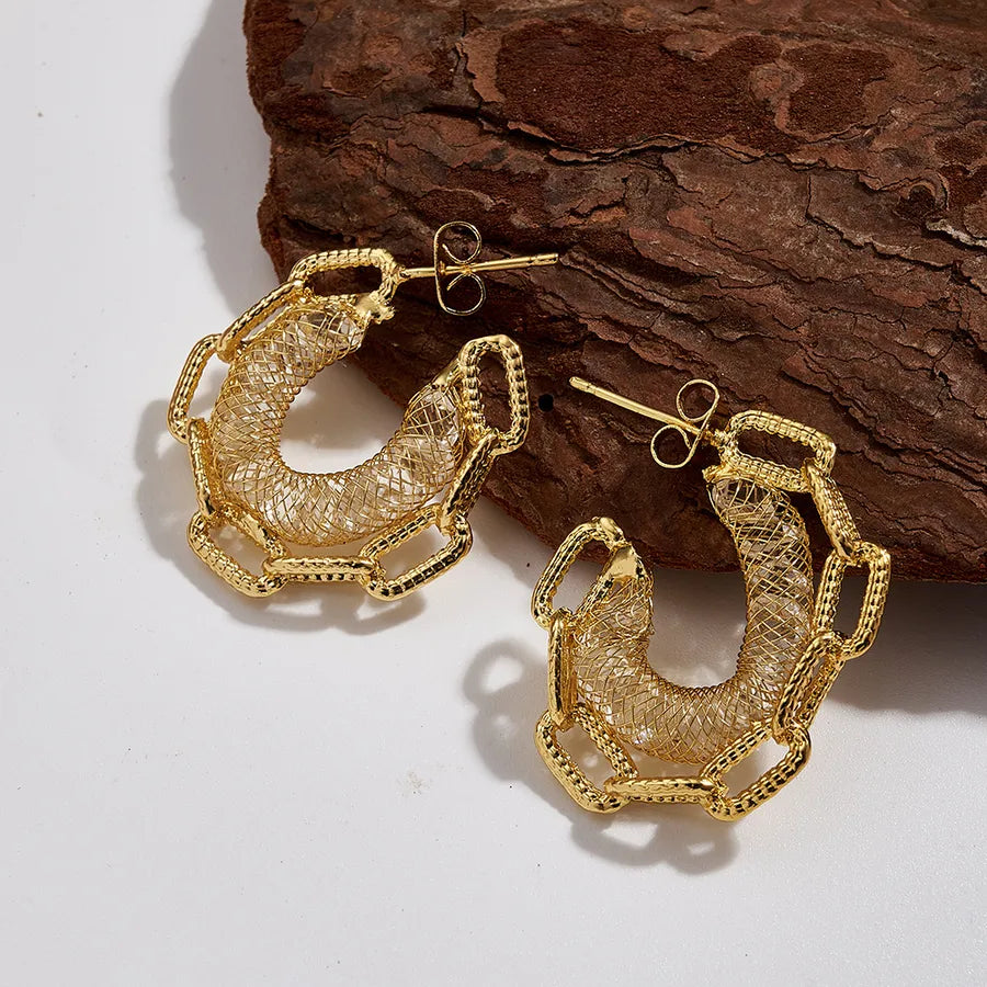 Gold Twisted Rhinestone Hoop Earrings