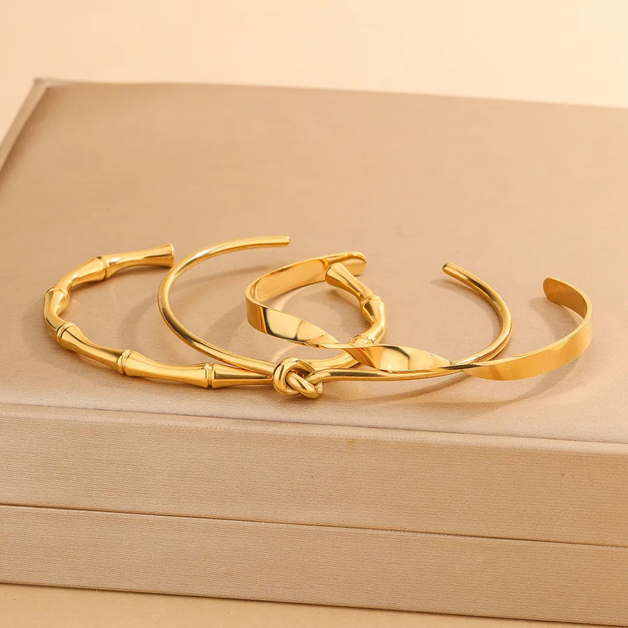 18K Gold Bamboo Knot Stainless Steel Bangle