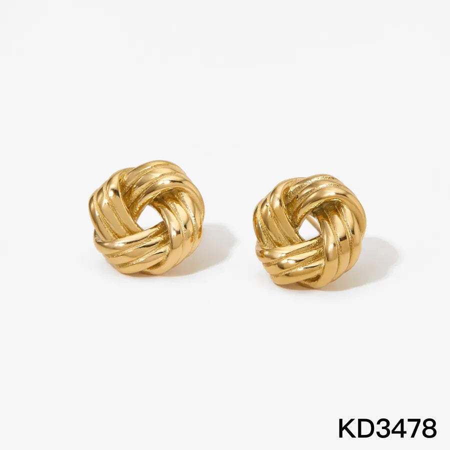 French Retro Twist Knot Stainless Steel Earrings Gold KD3478