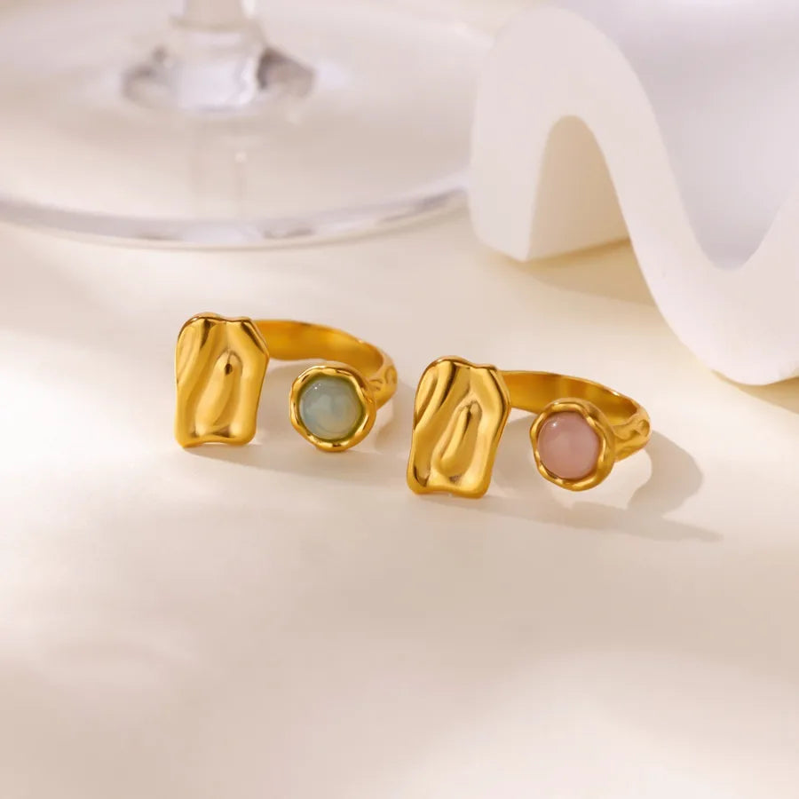 Retro Pink Cat Eye Geometric Open Ring