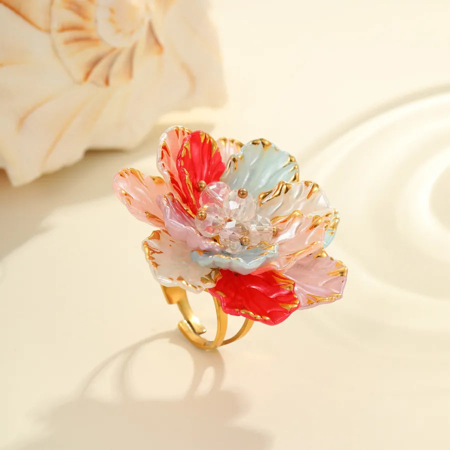 Colorful Flower Pearl Ring – Gold Stainless Steel