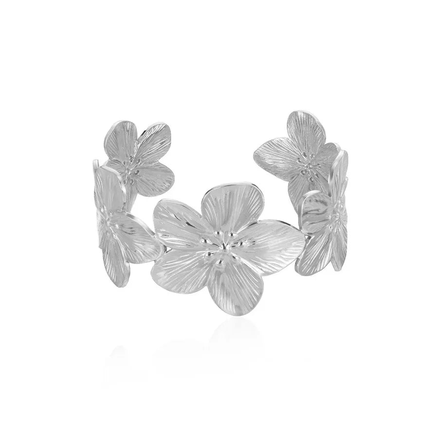 Gold Stainless Steel Flower Cuff Bracelet 4