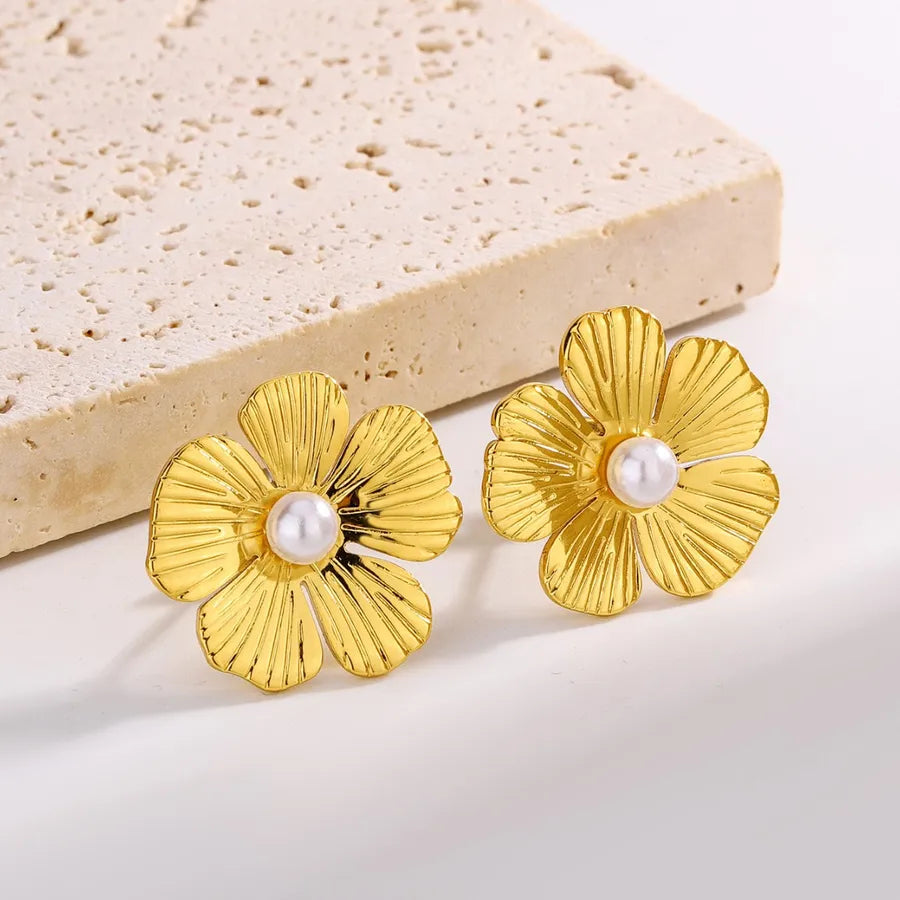 Sunflower Zirconia Stainless Steel Stud Earrings
