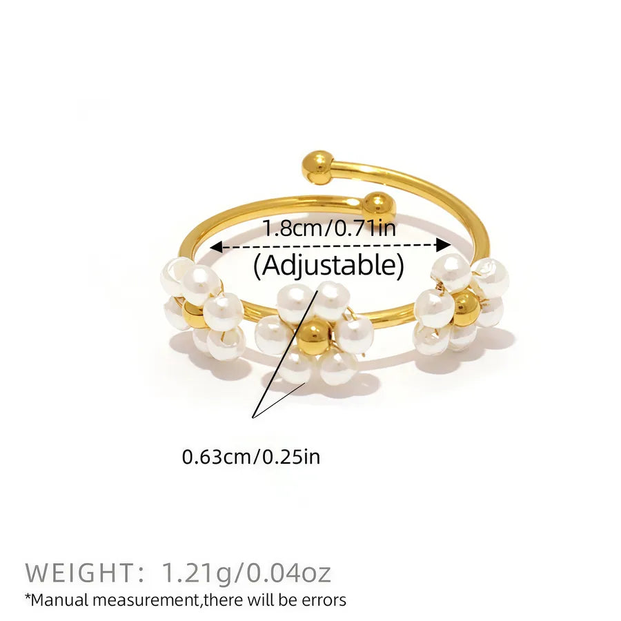 18K Gold Plated Flower Ring with Pearl Inlay