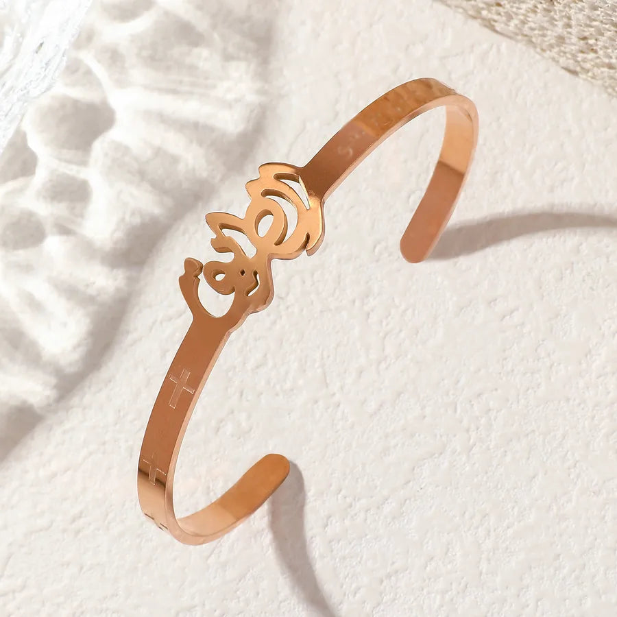 Gold Stainless Steel Cuff Bracelet with Cross Design Rose Gold