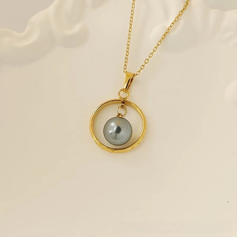 Titanium Steel Moon Pendant Necklace for Women Gold Great Wall Pattern 1 18k