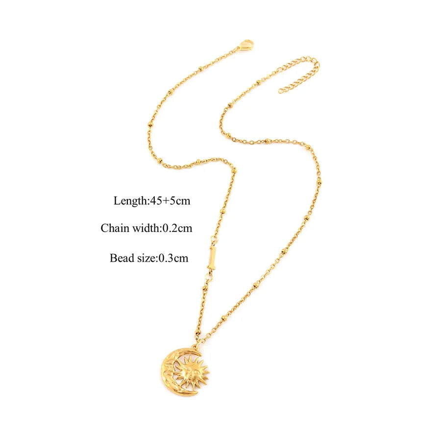 18K Gold Plated Sun & Moon Pendant Necklace Gold I