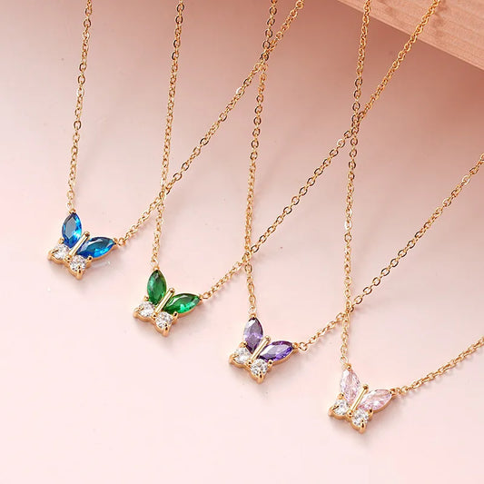 Butterfly Zircon Necklace in 18K Gold Titanium