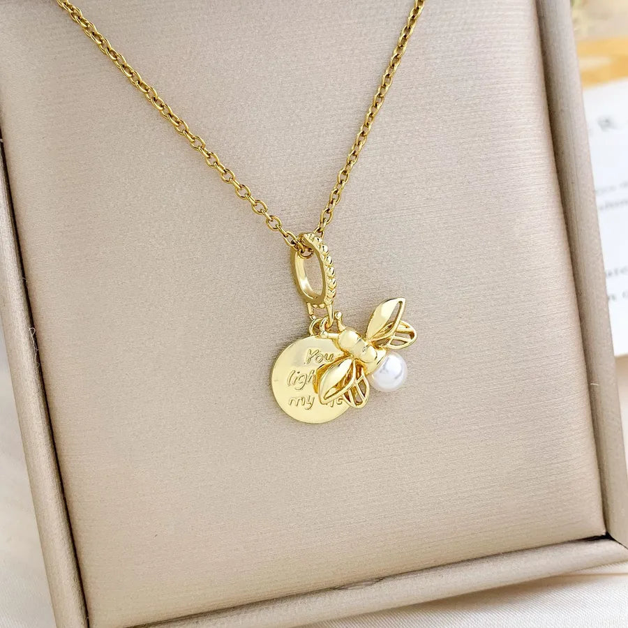 18K Gold Plated Zircon Pendant Necklace XL1822 Bee Necklace Gold