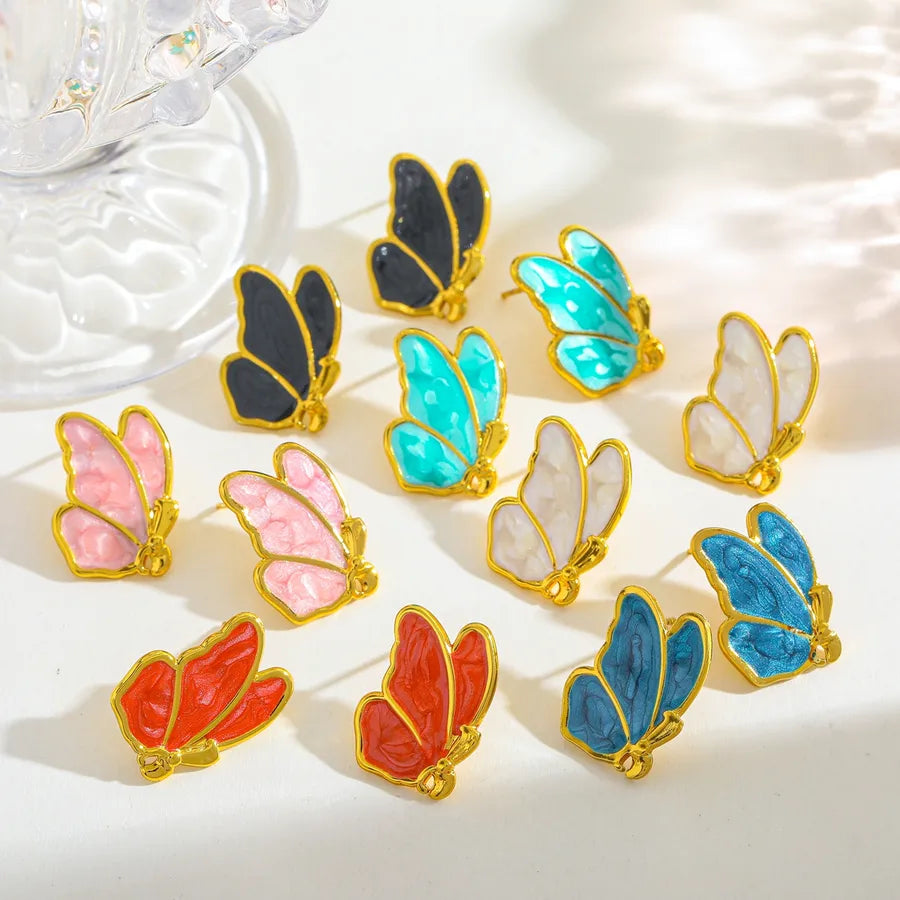 18K Gold Wing Stud Earrings – Enamel Finish