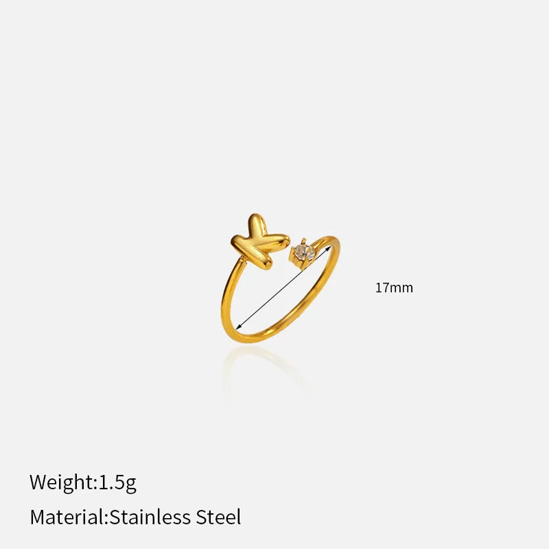 Gold Plated Adjustable Letter Ring for Women YHTSR-250717 (letter K)
