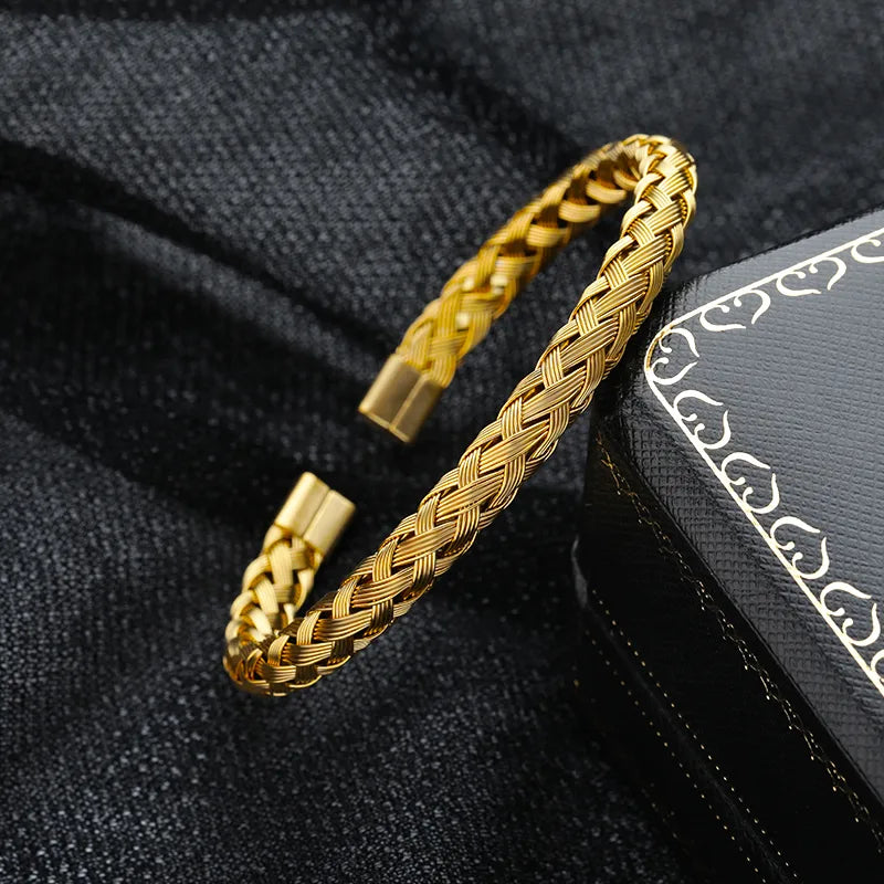 18K Gold Plated Stainless Steel Woven Bangle
