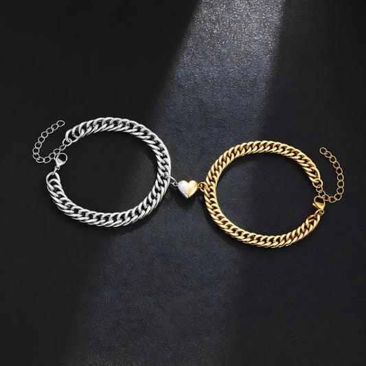 Magnetic Heart Couple Bracelet – 18K Gold Plated