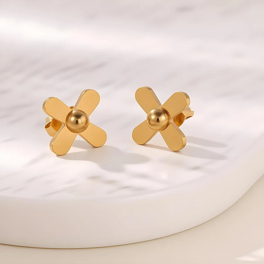 Gold Plated Stainless Steel Star & Moon Earrings Average Size Gold 001#