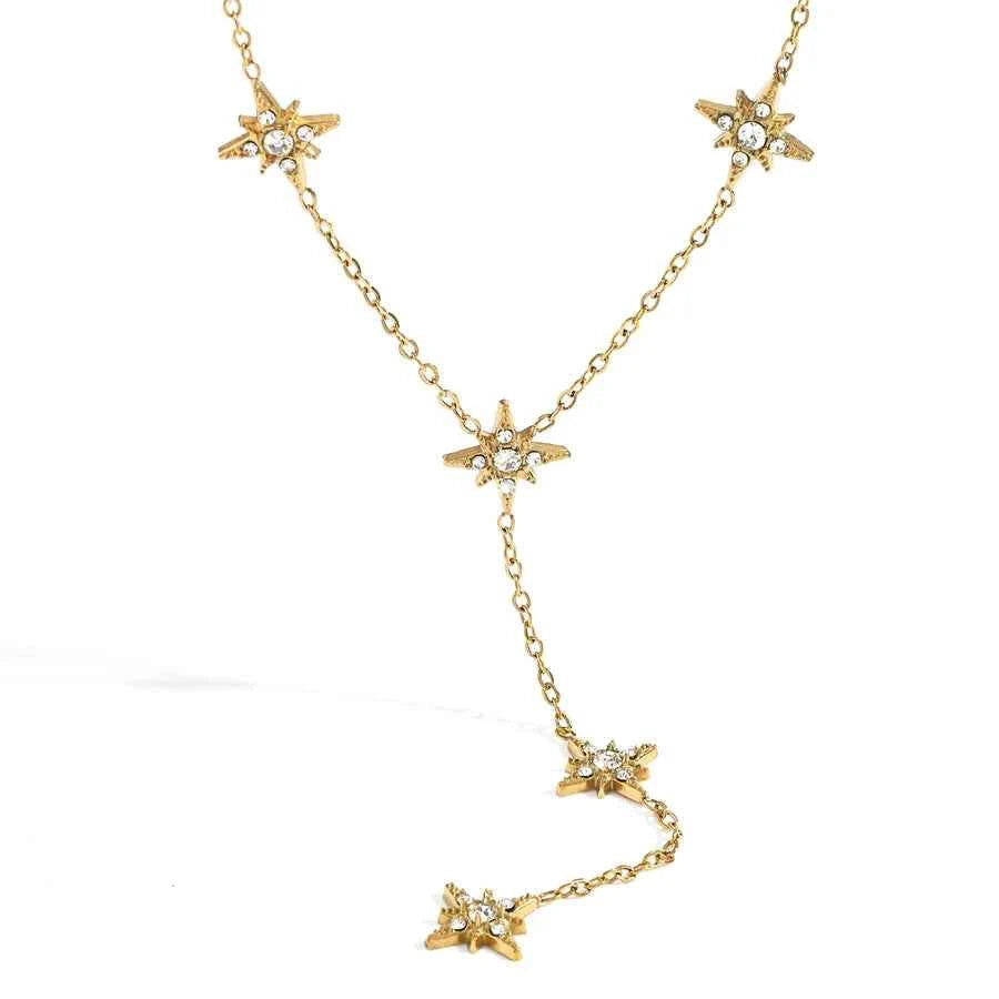 18K Gold Star Necklace with Zircon Inlay
