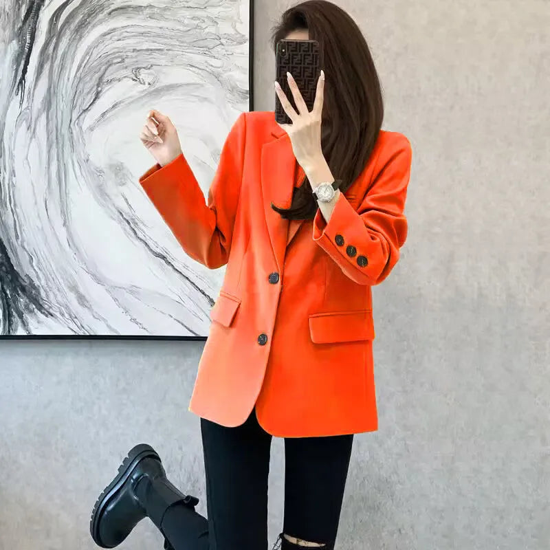 Women's Khaki Mid-Length Blazer Orange Red