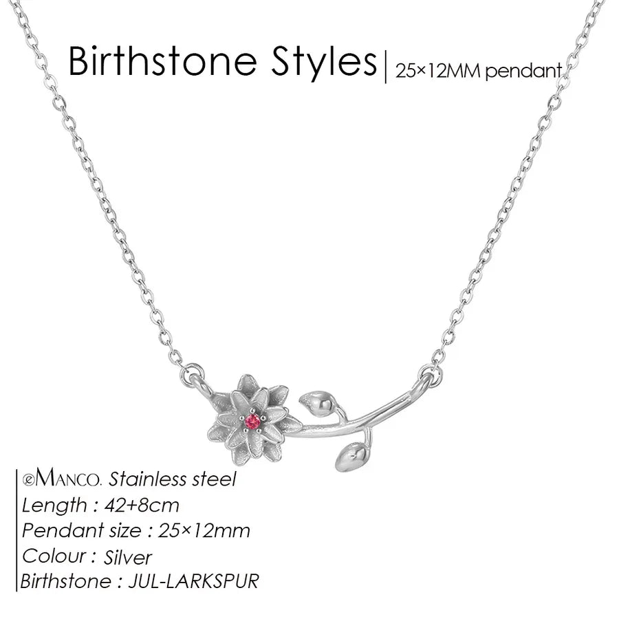 14K Gold Plated Flower Pendant Necklace July Rose Red Steel Color