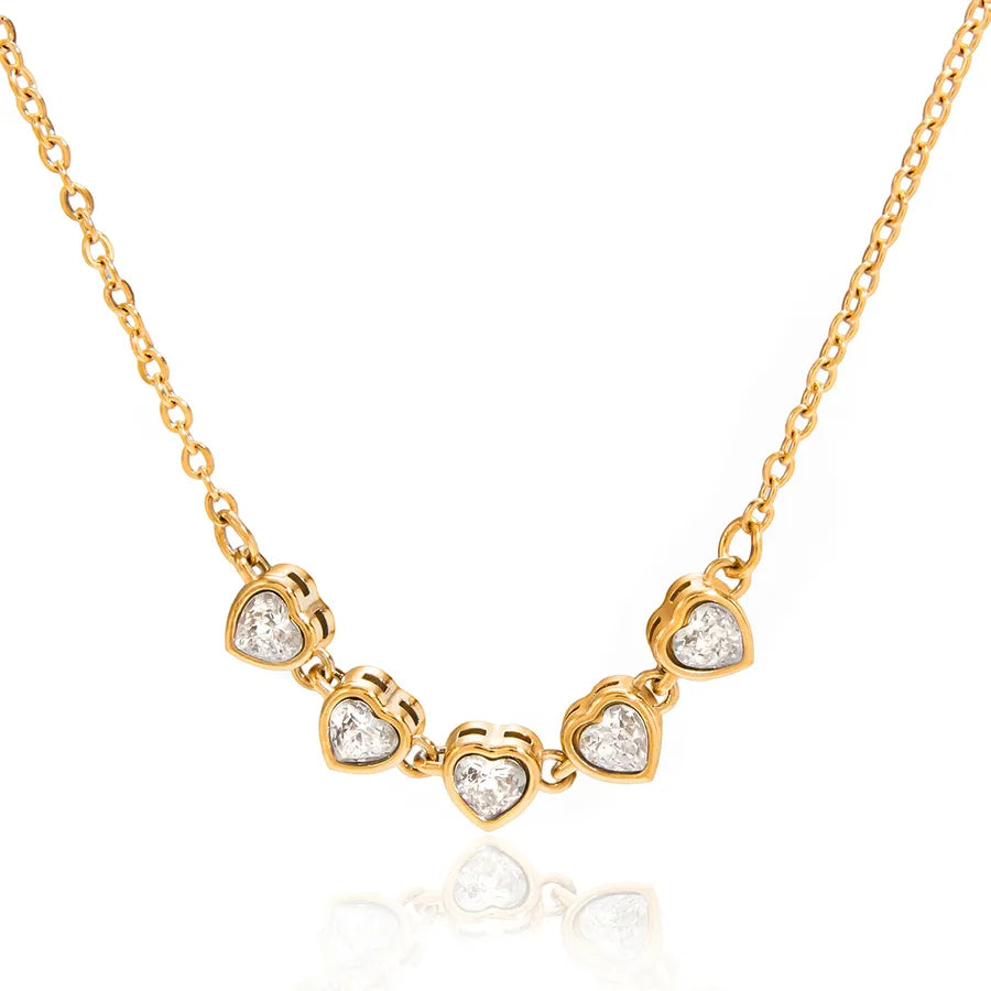 18K Gold Heart Tennis Necklace for Women