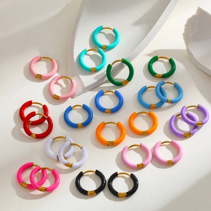 18K Gold Plated Round Stainless Steel Earrings