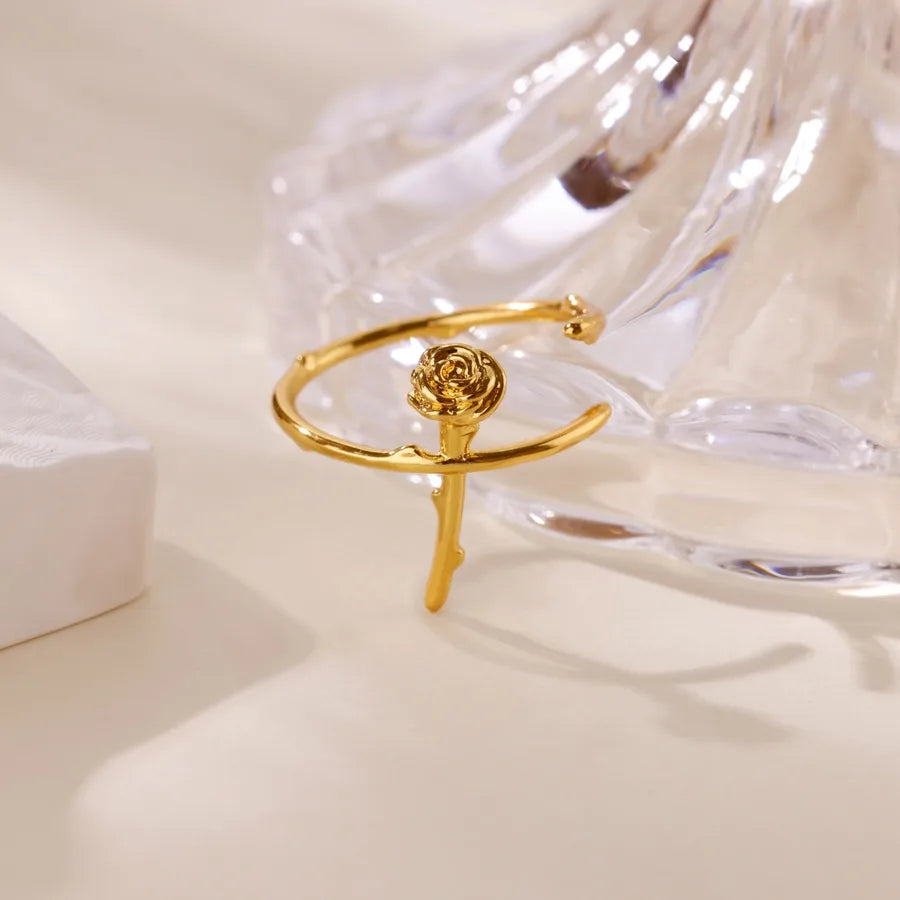 Stainless Steel Rose Geometric Open Ring