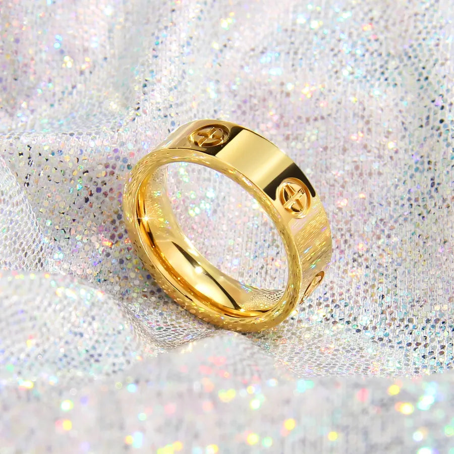 Retro Titanium Steel Geometric Couple Ring Six Cross Rings Gold Z3