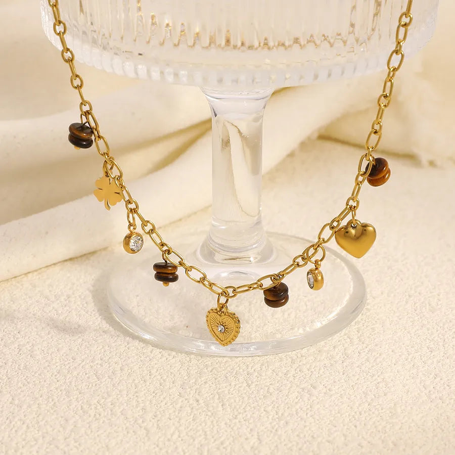 18K Gold Clover Heart Bracelet