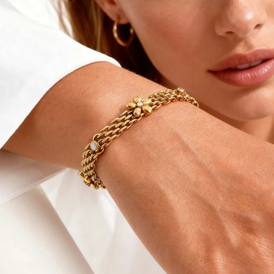 Women's Gold Mesh Flower Bracelet with Zircon