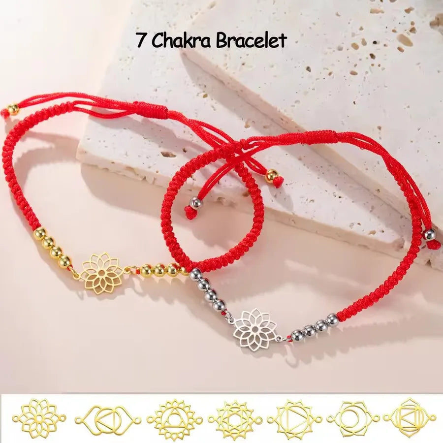 Mandala Lotus Red Rope Bracelet