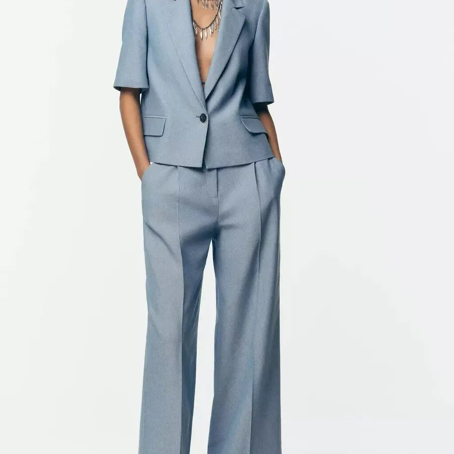 Women's Short Sleeve Blazer & Pleated Pants Set
