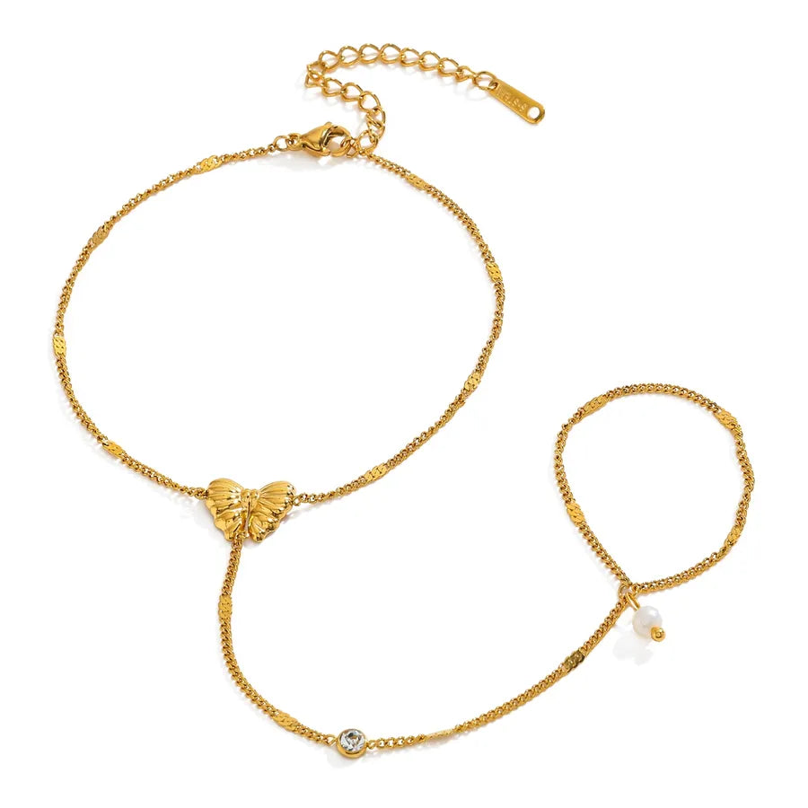 18K Gold Butterfly Bracelet – Stainless Steel 2-Length 18+5CM-Pendant 16CM